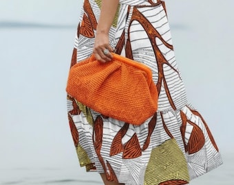Borsa a mano in rafia, pochette in paglia fatta a mano, borsa estiva intrecciata, borsa in rafia boho, pochette da spiaggia all'uncinetto, stile estivo, regalo per lei