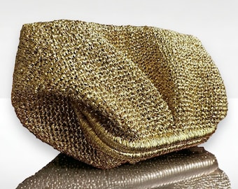 Pochette all'uncinetto in rafia metallizzata dorata, pochette minimalista, borsa scintillante, regalo per lei