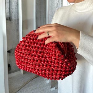 Bolso de mano con cuentas de rafia para mujer, bolso de mano de noche rojo, bolso rojo para invitados de boda, bolso de boda, bolso de mano para fiesta nupcial, bolso de mano tejido