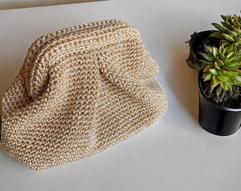 Handmade Gold Crochet Clutch Bag, Minimalist Gold Purse, Wedding Accessory, Evening Bag , Party Clutch, Gift For Women