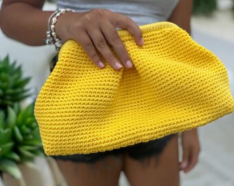 Handmade Yellow Crochet Clutch Bag , Boho Summer Accessory, Stylish Handmade Purse, Perfect Gift For Women
