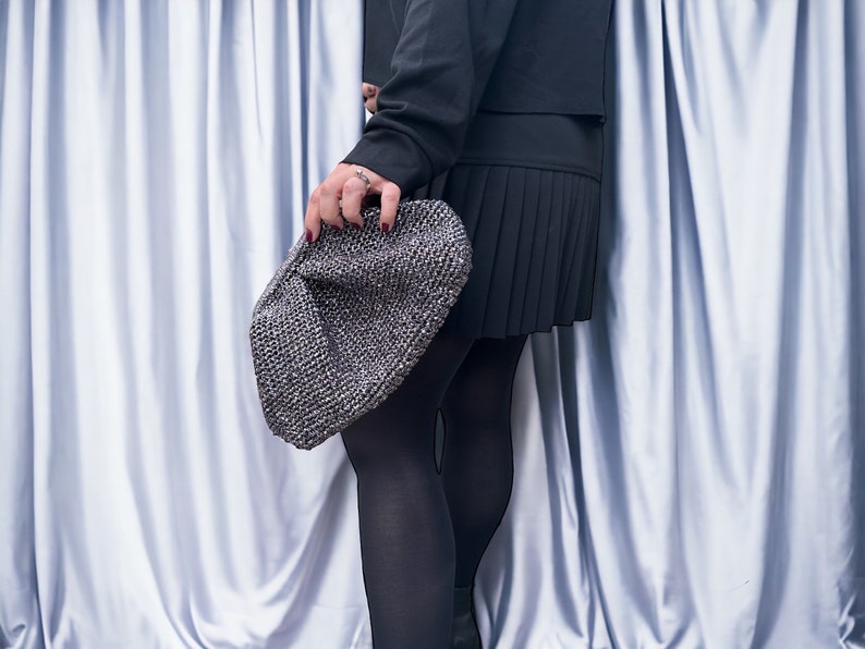 Metallic Raffia Crochet Clutch Bag, Stylish Shimmering Purse, Minimalist Bag , Ideal Gift for Her image 5