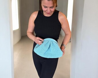 Handmade Baby Blue Raffia Crochet Clutch: Summer Wedding Purse
