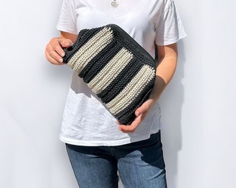 Handmade Black Crochet Bag ,  Luxury Evening Bag with Waxed Yarn Detail , Handwoven  Purse , Ideal Gift for Her
