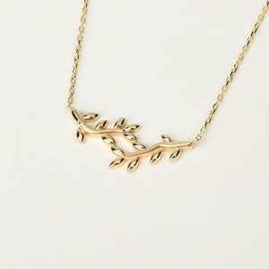 14K Gold Olive Leaf Necklace, Gold Olive Leaf Necklace, Olive Branch Necklace, Olive Leaf Charm Necklace, 14K Gold Necklace, Love Necklace.