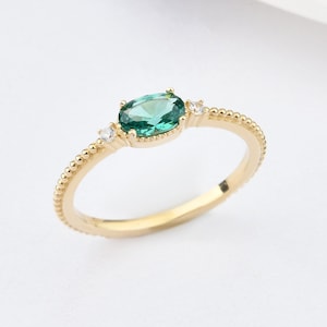 14K Gold Emerald Stone Ring, Emerald Gold Ring, Emerald oval Shape Ring, Gold Emerald Ring, Gemstone Ring, May Birthstone Ring.
