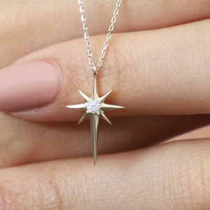 14K Gold North Star Necklace, Gold North Star Necklace, North Star Charm Necklace, Star Necklace, North Star Pendant, Gold Necklace.