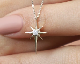 14K Gold North Star Necklace, Gold North Star Necklace, North Star Charm Necklace, Star Necklace, North Star Pendant, Gold Necklace.