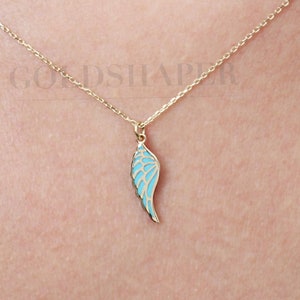 Angel Wing Necklace With Enamel, 14K Gold Wing Necklace, Wing Necklace, Angel Necklace, Angel Guardian Necklace, Angel Wing Charm Necklace.