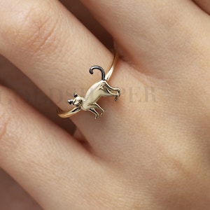 14K Gold Cat Ring, Cat Ring, Cat Animal Ring, Animal Gold Ring, Pet Ring, Animal Ring, Animal Gold Gift, Sea Ring.