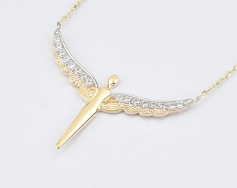 14K Gold Angel Necklace, Gold Angel Necklace, Angel Guardian Necklace, Angel Charm Necklace, 14K Gold Necklace, Guardian Angel Necklace.