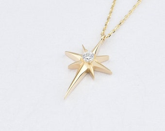 14K Gold North Star Necklace, Gold North Star Necklace, North Star Charm Necklace, Star Necklace, North Star Pendant, Gold Necklace.