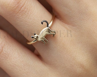 14K Gold Cat Ring, Cat Ring, Cat Animal Ring, Animal Gold Ring, Pet Ring, Animal Ring, Animal Gold Gift, Sea Ring.