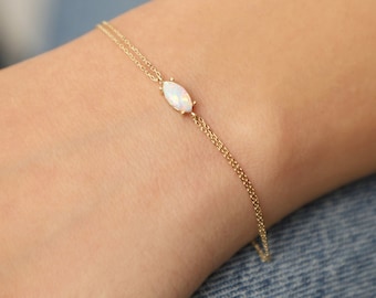 Pulsera de ópalo de oro de 14 quilates, pulsera de ópalo blanco de oro de 14 quilates, pulsera de ópalo, piedra de nacimiento de octubre, pulsera de oro de 14 quilates, anillo con piedra de nacimiento de mayo.