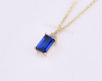 14K Gold Dark Sapphire Necklace, Gold Sapphire Necklace, Sapphire Stone Necklace, September Birthstone, Gemstone Necklace, Gold Birthstone.