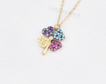 14K Gold Clover Necklace, Solid Gold Clover Necklace, 4 Leaf Clover ...