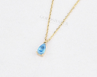 Aquamarine Necklace, 14K Gold Aquamarine Necklace, Aquamarine Stone Necklace, March Birthstone, Gemstone Necklace, March Birthstone Necklace