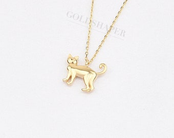 14K Gold Cat Necklace, Gold Cat Necklace, Cat Necklace, Cat Charm Necklace, Animal Necklace, Gold Animal Necklace.