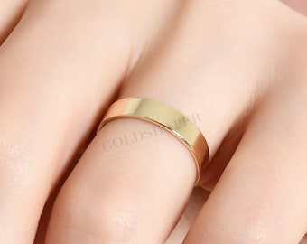 4MM Flat 14K-18K Gold Wedding Band , 4 MM Width, Polished Ring, Free Engrave, Comfort Wedding Band, Gold Engagement Ring, Wedding Band Gold.