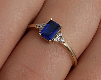 14K Gold Dark Sapphire Stone Ring, Sapphire Gold Ring, Sapphire Gemstone Ring, Gold Sapphire Ring, Gemstone Ring, September Birthstone Ring.