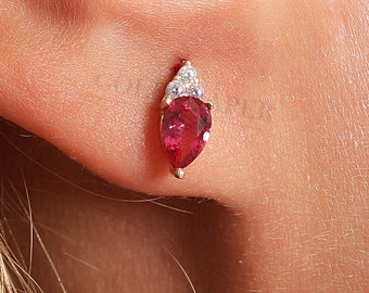 14K Gold Ruby Earrings, Ruby Stud Earrings, Ruby Gold Earrings, July Birthstone Earrings, Gold Gemstone Earrings, 14K Gold Stud Earrings.
