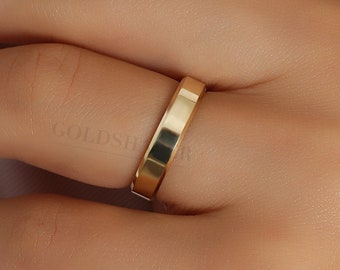 3MM Flat 14K-18K Gold Wedding Band, 3 MM Width, Diamond Cut Corners, Polished Ring, Free Engrave, Comfort Wedding Band, Gold Engagement Ring