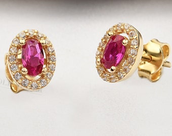 14K Gold Ruby Earrings, Ruby Stud Earrings, Ruby Gold Earrings, July Birthstone Earrings, Gold Gemstone Earrings, 14K Gold Stud Earrings.