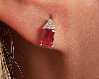 14K Gold Ruby Earrings, Ruby Stud Earrings, Ruby Gold Earrings, July Birthstone Earrings, Gold Gemstone Earrings, 14K Gold Stud Earrings.
