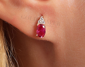 14K Gold Ruby Earrings, Ruby Stud Earrings, Ruby Gold Earrings, July Birthstone Earrings, Gold Gemstone Earrings, 14K Gold Stud Earrings.