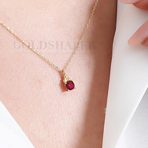 14K Gold Ruby Necklace, 14K Gold Ruby Necklace, Ruby Stone Necklace, July Birthstone, Gemstone Necklace, July Birthstone Necklace