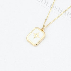 14K Gold North Star Necklace With Enamel, North Star Necklace, North Star Charm Necklace, Star Necklace, North Star Pendant, Gold Necklace.