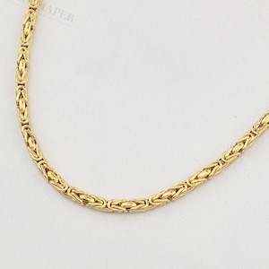 14K Real Gold Byzantine Flat Chain, 14K Gold Kink Chain, 3 MM Width, Byzantine Necklace, Bali Gold Chain, Byzantine Link Chain.