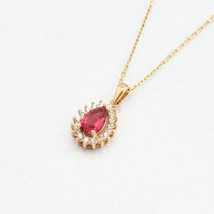 14K Gold Ruby Necklace, 14K Gold Ruby Necklace, Ruby Stone Necklace, July Birthstone, Gemstone Necklace, July Birthstone Necklace