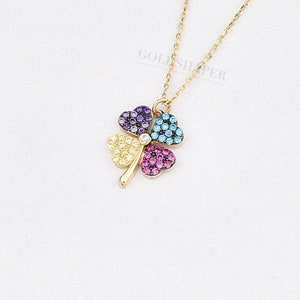14K Gold Clover Necklace, Gold Clover Necklace, 4 Leaf Clover Necklace, Clover Charm Necklace, 14K Gold Necklace, Lucky Clover Necklace.