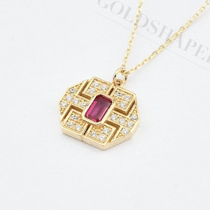14K Gold Ruby Necklace, 14K Gold Ruby Necklace, Ruby Stone Necklace, July Birthstone, Gemstone Necklace, July Birthstone Necklace