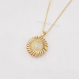Gold Sun Necklace, 14K Gold Sun 3D Necklace, Sun Charm Necklace, Gold Sun Necklace, Sunshine Necklace, Sun Necklace, Luck Sun Necklace.