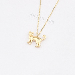 14K Gold Cat Necklace, Gold Cat Necklace, Cat Necklace, Cat Charm Necklace, Animal Necklace, Gold Animal Necklace.