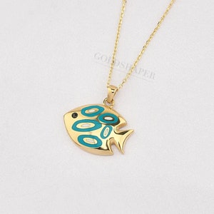 14K Gold Fish Necklace, Gold Fish Necklace, Fish Necklace, Fish Charm Necklace, Animal Necklace, Gold Animal Necklace.