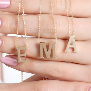 Collar de letras de oro de 14 quilates, collar de letras iniciales de oro, collar de letras, collar de letras hecho a mano, collar de oro, colgante de letras de oro.