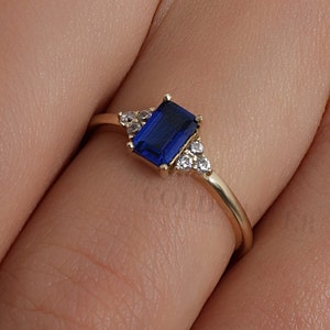 14K Gold Dark Sapphire Stone Ring, Sapphire Gold Ring, Sapphire Gemstone Ring, Gold Sapphire Ring, Gemstone Ring, September Birthstone Ring.