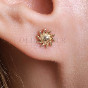 Sonne Gold Ohrringe, 14K Gold Sonne Ohrringe, Sonne Ohrstecker, Sonnenschein Ohrringe, Gold Sonnenschein Ohrringe, 14K Gold Ohrringe.