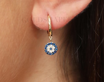 Evil Eye Hoop Earrings, 14K Gold Evil Eye Earrings, Evil Eye Gold Hoop Earrings, Eye Earrings, Gold Eye Earrings, 14K Gold Earrings.