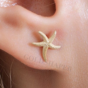 14K Gold Seestern Ohrringe, Gold Seestern Ohrringe, Seestern Ohrstecker, Tier Ohrringe, Gold Tier Ohrringe, 14K Gold Ohrringe.