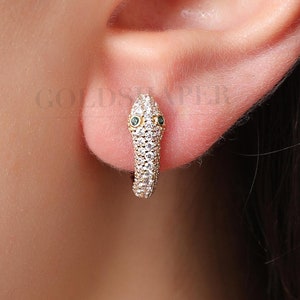 Snake Hoop Earrings, 14K Gold Snake Earrings, Snake Gold Hoop Earrings, Snake Earrings, Serpent Earrings, Gold Earrings, 14K Gold Earrings.