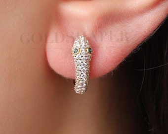 Boucles D'oreilles Longues Pendantes En Maille Serpent Couleur Or - Fermoir Clous - Occasion Bon état