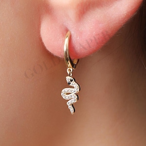 Snake Hoop Earrings, 14K Gold Snake Earrings, Snake Gold Hoop Earrings, Snake Earrings, Serpent Earrings, Gold Earrings, 14K Gold Earrings.