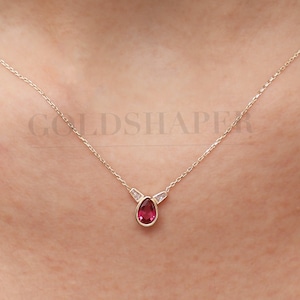 14K Gold Ruby Necklace, 14K Gold Ruby Necklace, Ruby Stone Necklace, July Birthstone, Gemstone Necklace, July Birthstone Necklace