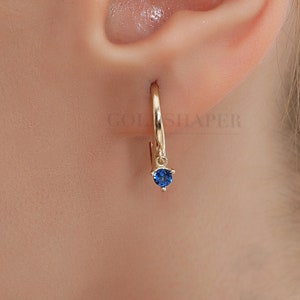 Sapphire Hoop Earrings, 14K Gold Sapphire Earrings, Sapphire Charm Gold Hoop Earrings, Gemstone Earrings, Gemstone Earrings, 14K Earrings.