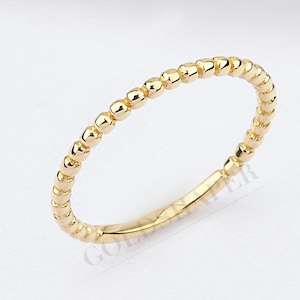 Gold Beaded Stacking Ring, 14K Gold Beaded Ball Ring, Tiny Beaded Stacking Ring, Stacking Ring, Beaded Style Ring, Sport Ring, 14K Gold Ring