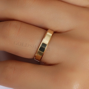 3MM Flat 14K-18K Gold Wedding Band, 3 MM Width, Diamond Cut Corners, Polished Ring, Free Engrave, Comfort Wedding Band, Gold Engagement Ring
